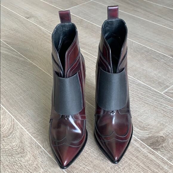 JIMMY CHOO Mazzy 110 Bordeaux Black Shiny Leather Booties Heels - Picture 2 of 8